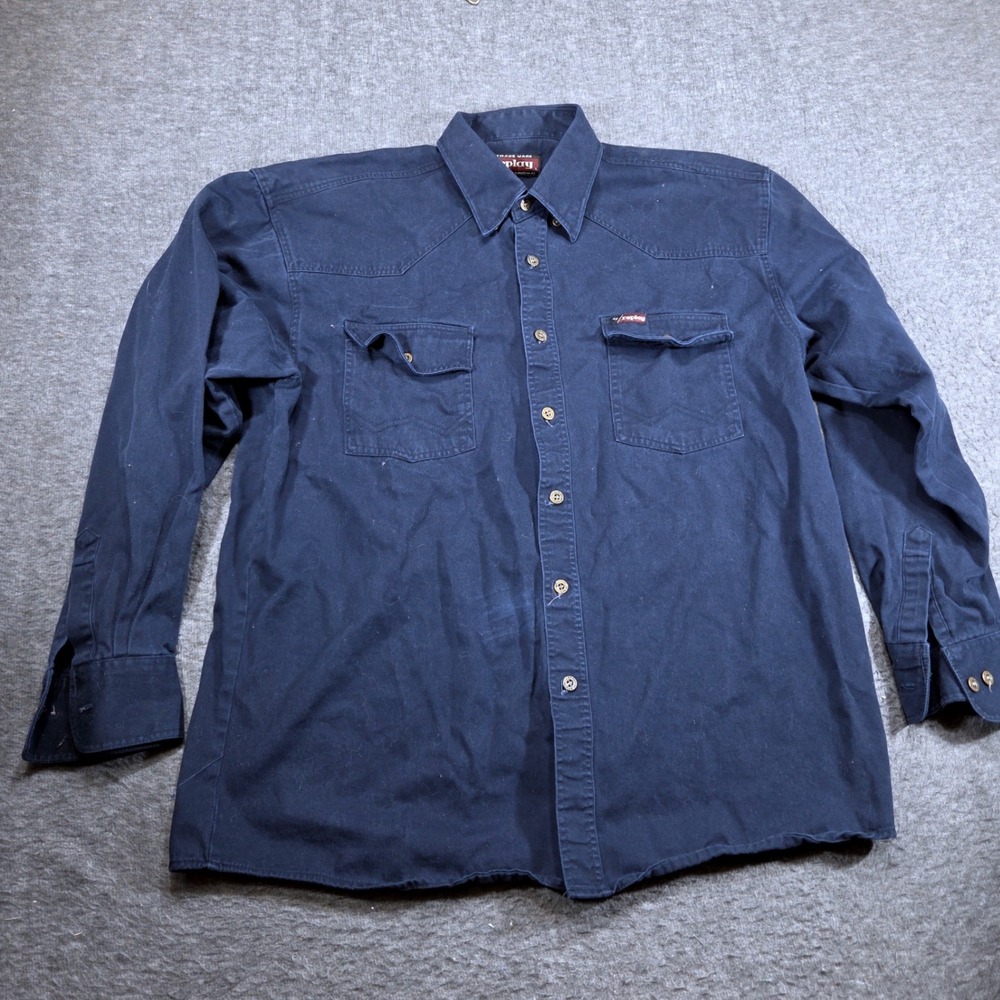 Replay Western Shirt Mens Large Blue Long Sleeve Cotton Button Down Workwear